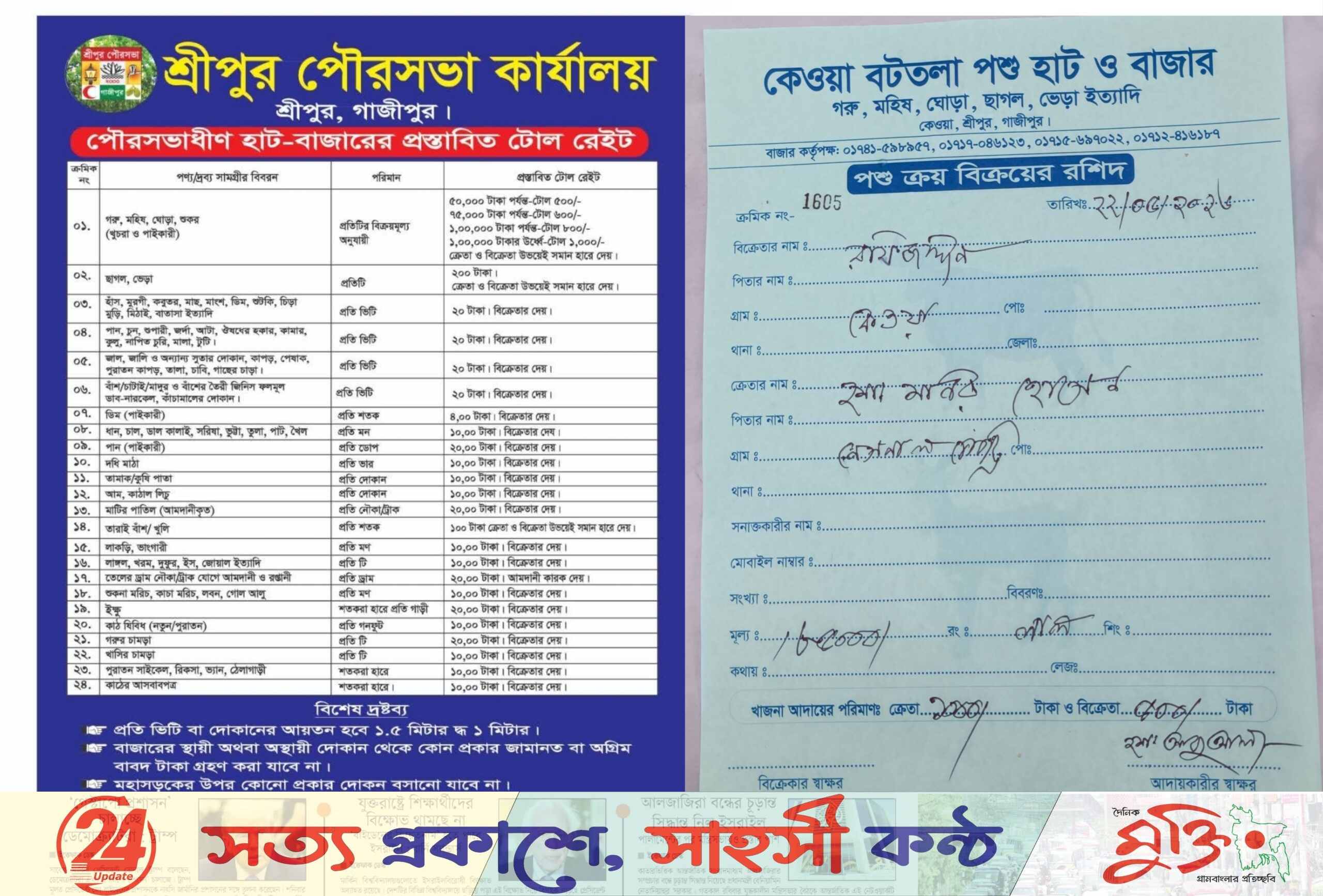 কেওয়া বটতলা হাটে টোল চার্ট উপেক্ষার অভিযোগ